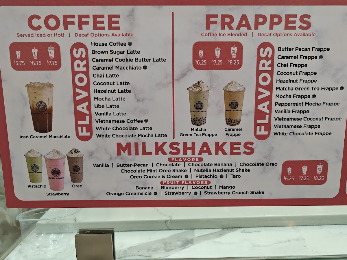 Sweet Boba Co menu board