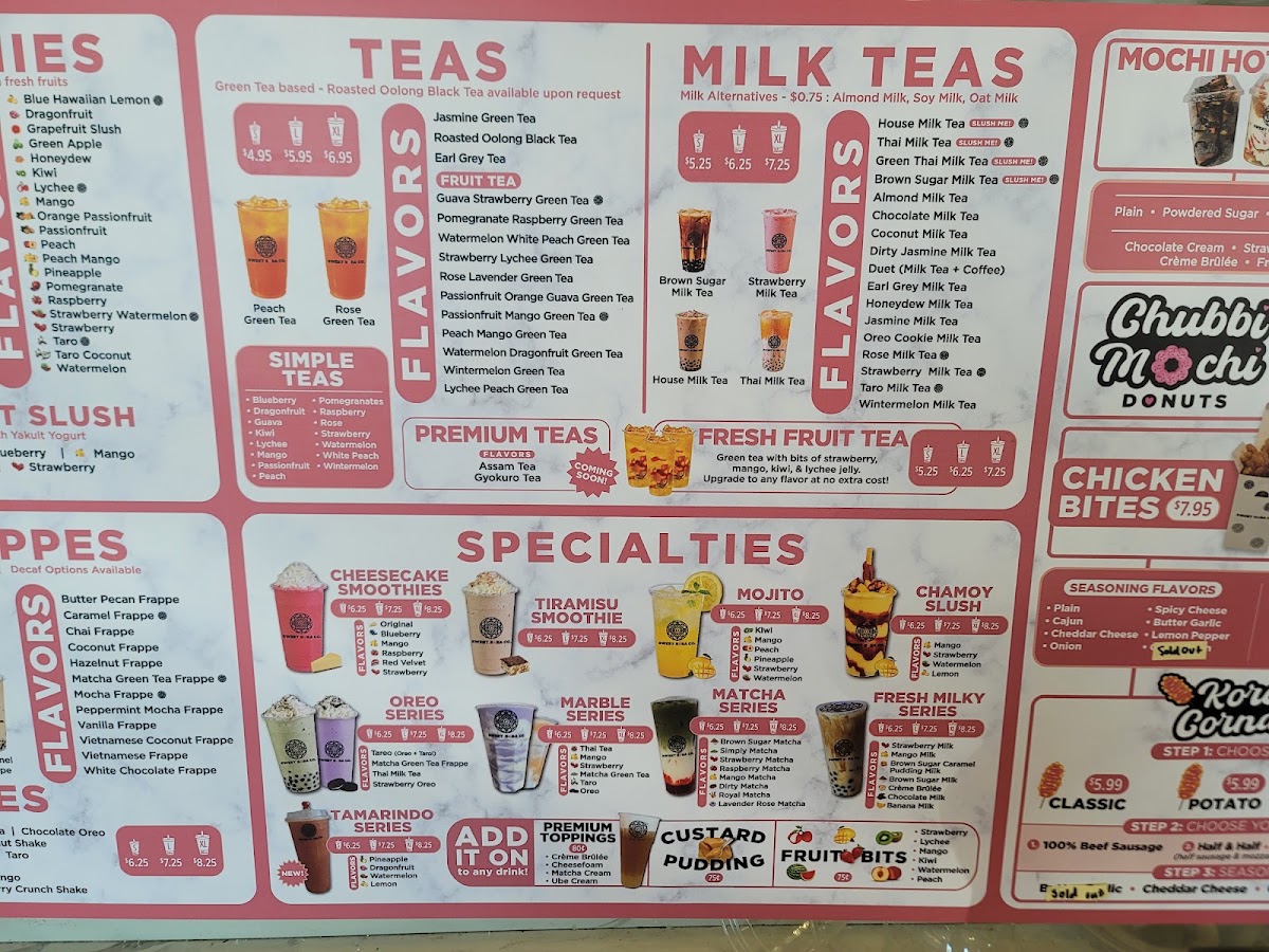 Sweet Boba Co menu board