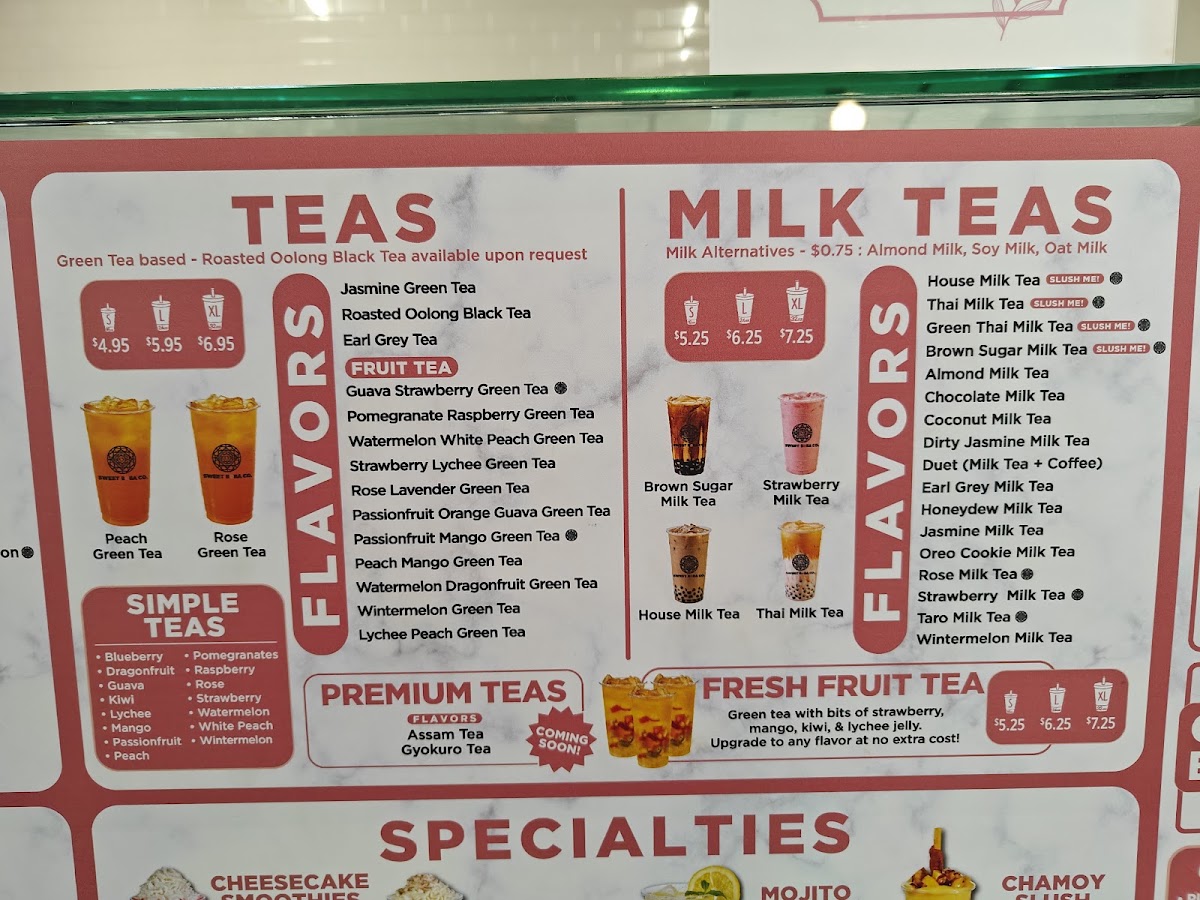 Sweet Boba Co menu board