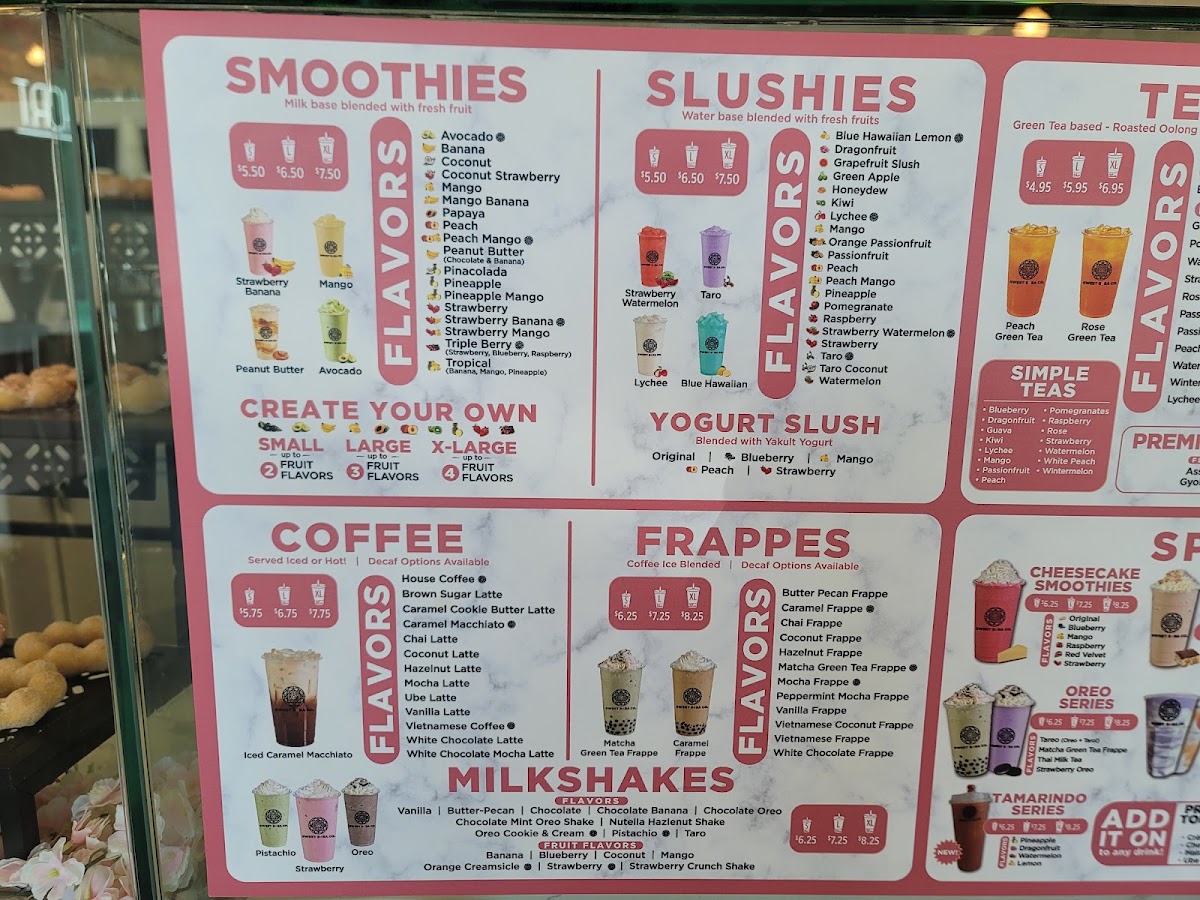 Sweet Boba Co menu board