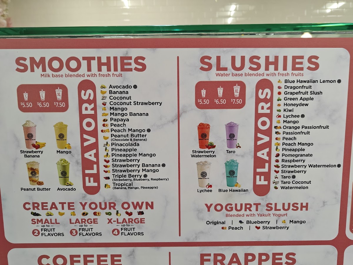 Sweet Boba Co menu board