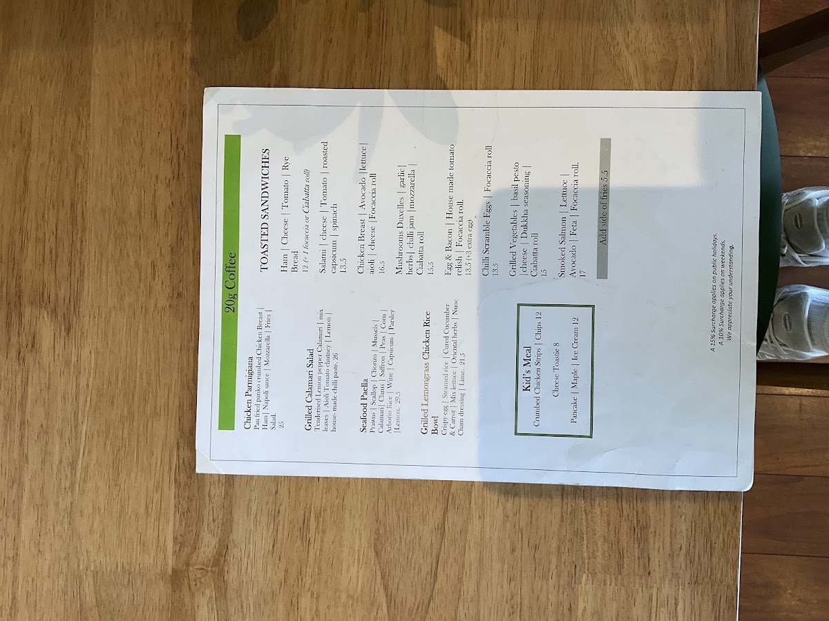 20g Coffee Cafe menu board