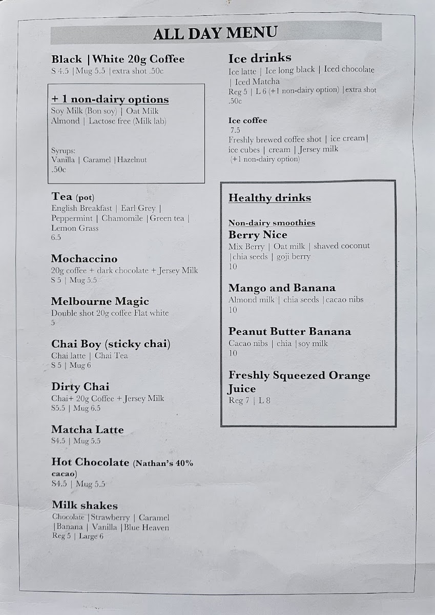 20g Coffee Cafe menu board