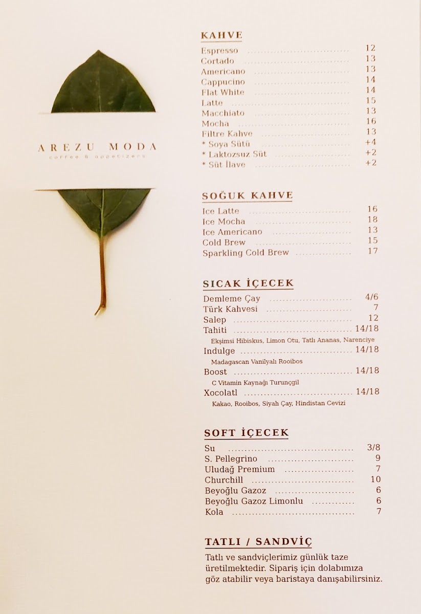 Arezu Moda menu board