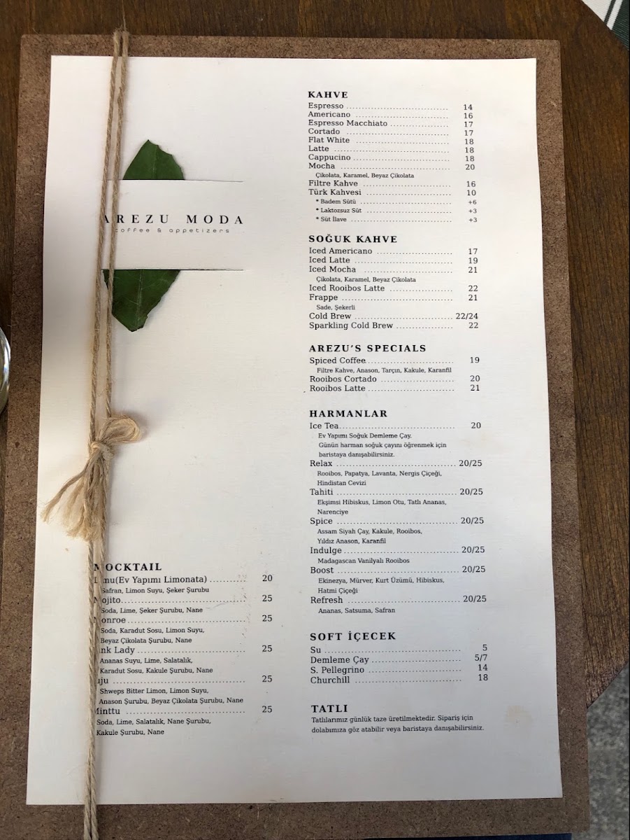 Arezu Moda menu board