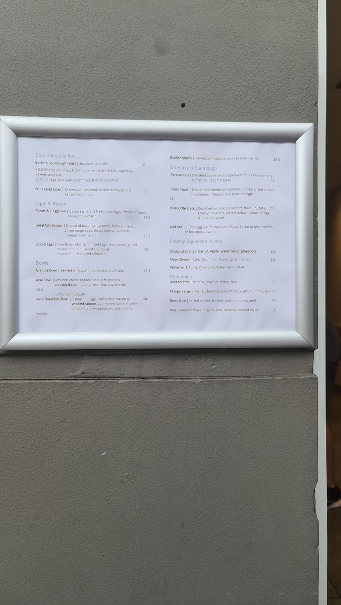 Bluebottle Espresso menu board