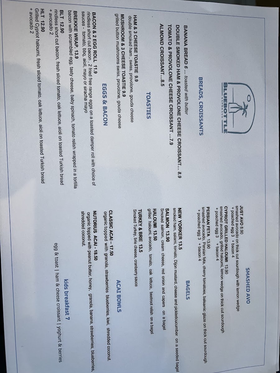 Bluebottle Espresso menu board