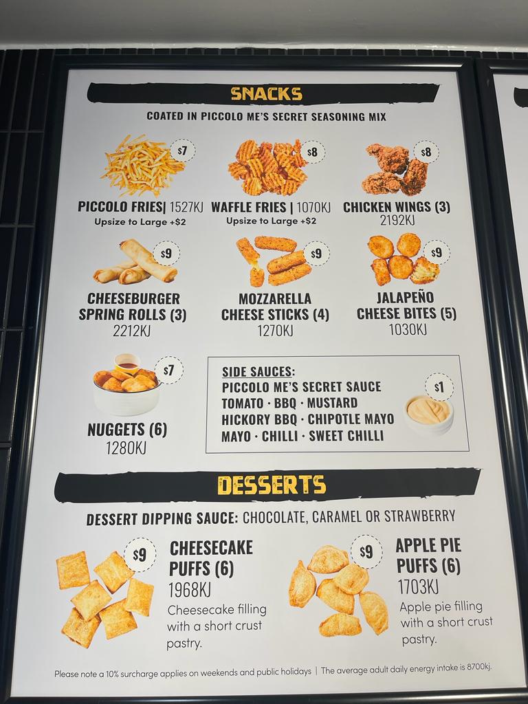 Piccolo Me Auburn menu board