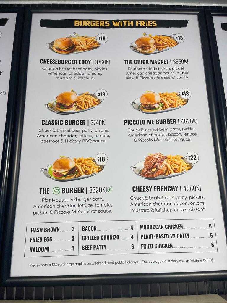 Piccolo Me Auburn menu board