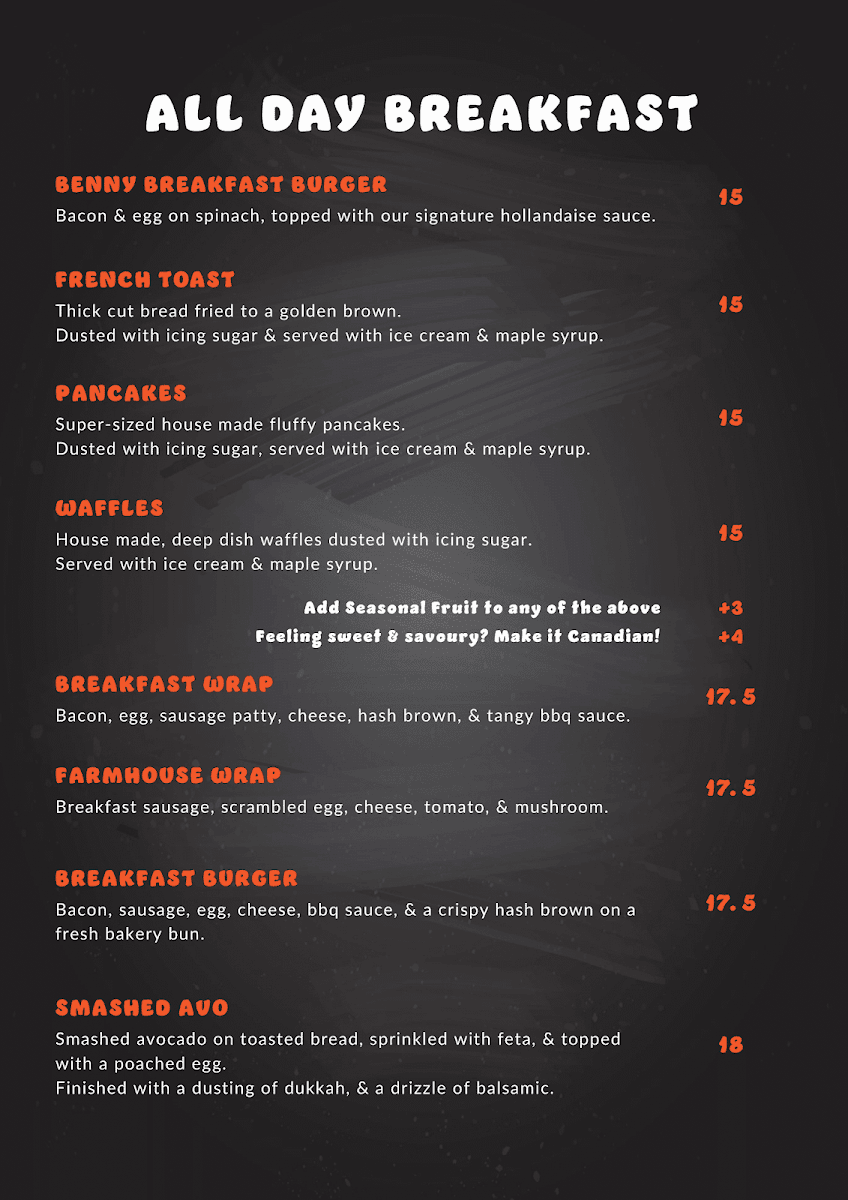 Beasty Beans Cafe menu board
