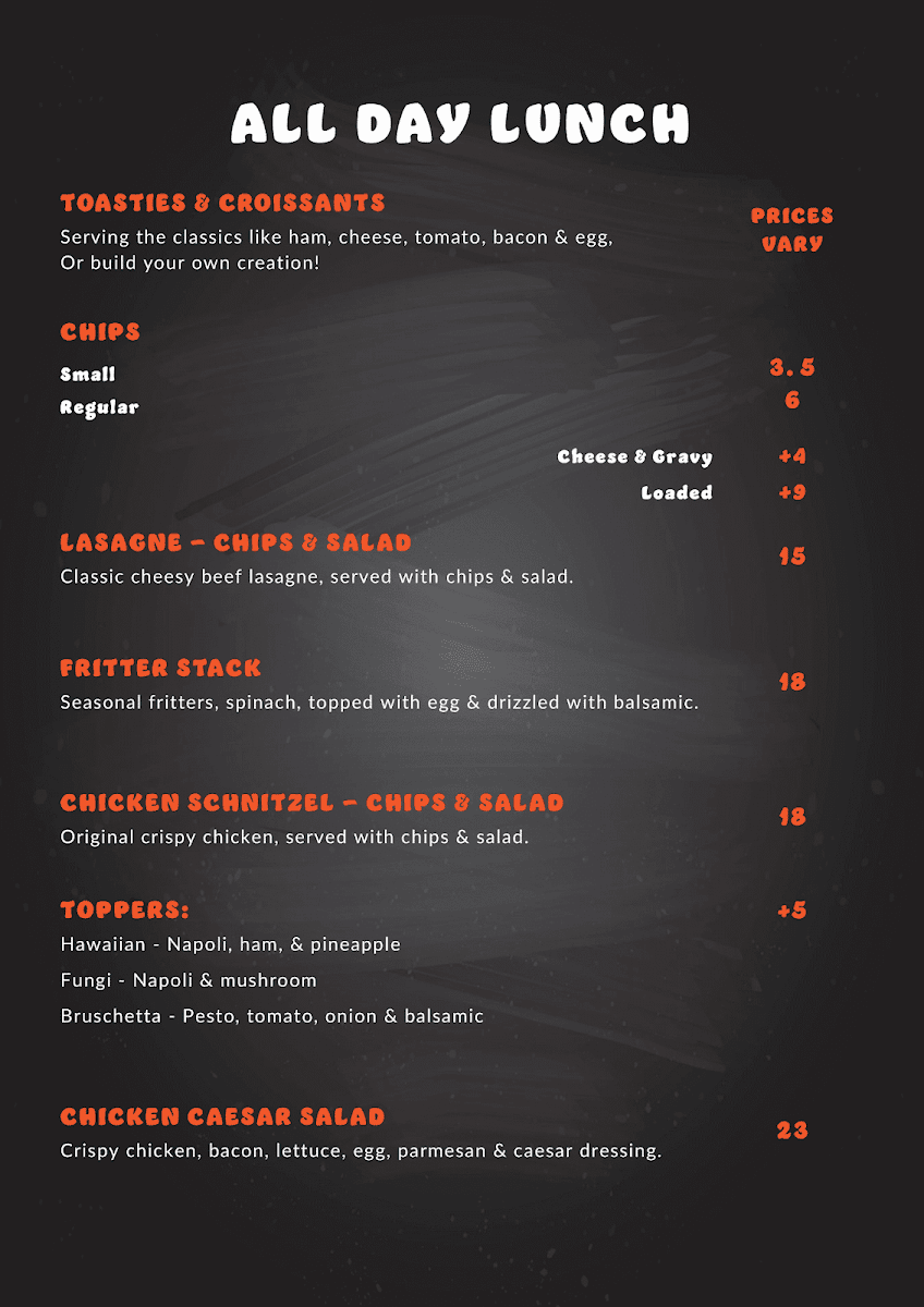 Beasty Beans Cafe menu board