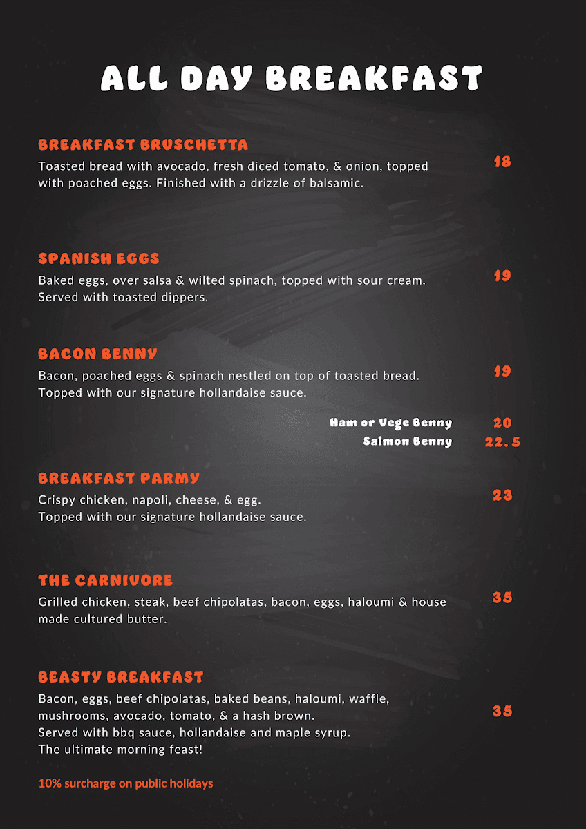 Beasty Beans Cafe menu board