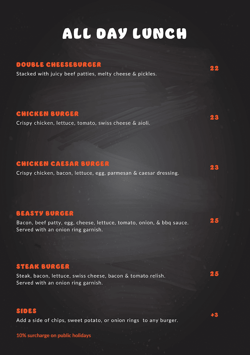 Beasty Beans Cafe menu board