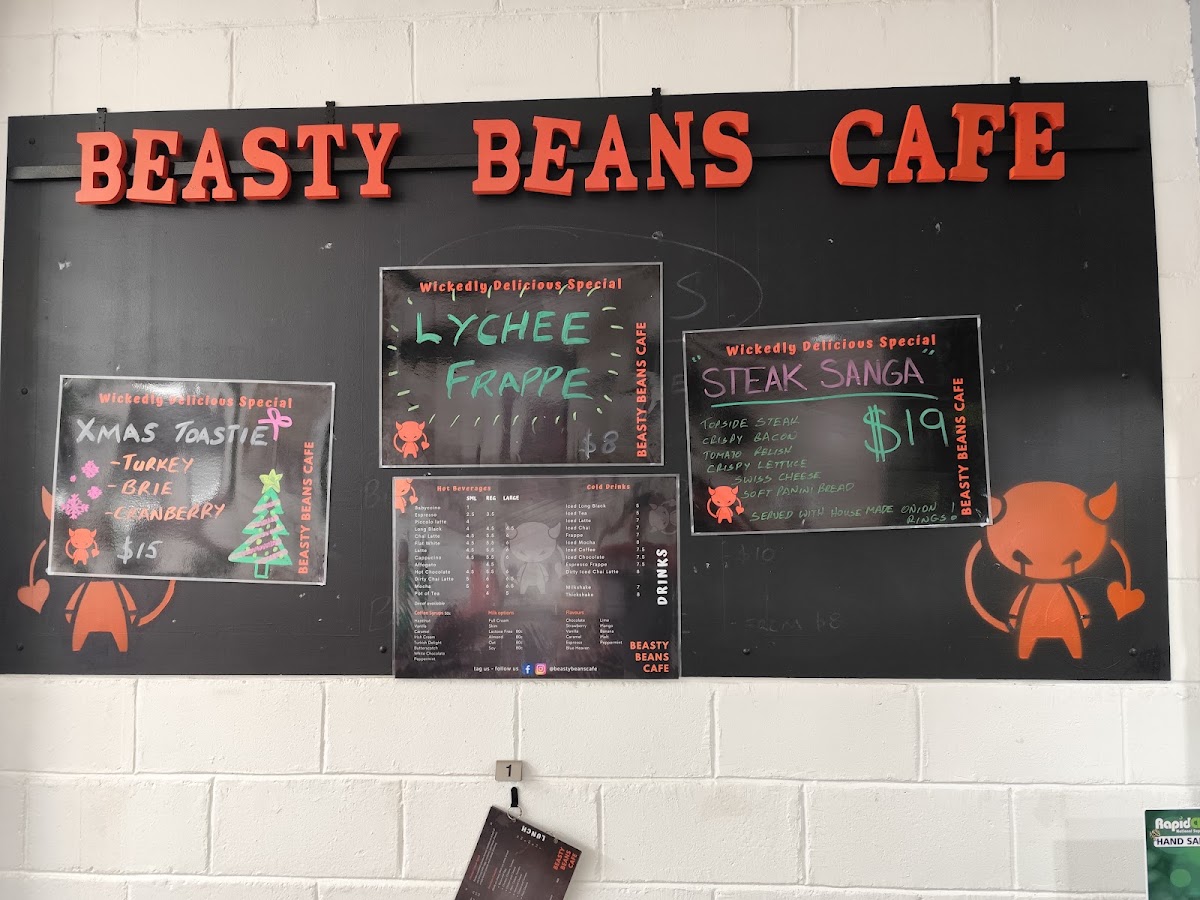 Beasty Beans Cafe menu board