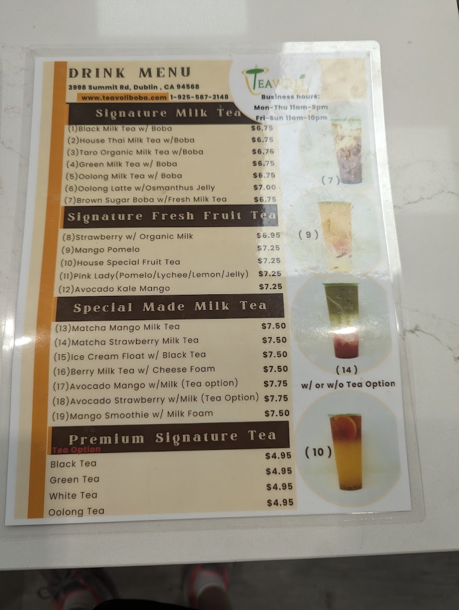 Teavoli Boba menu board