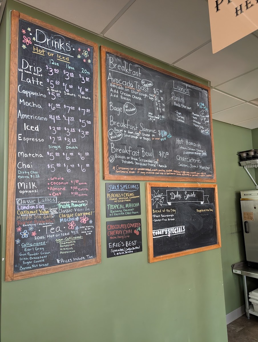 The Park Coffee & Bread Co. menu board