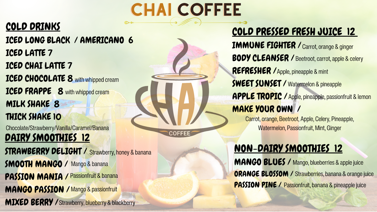 Chai Coffee menu board