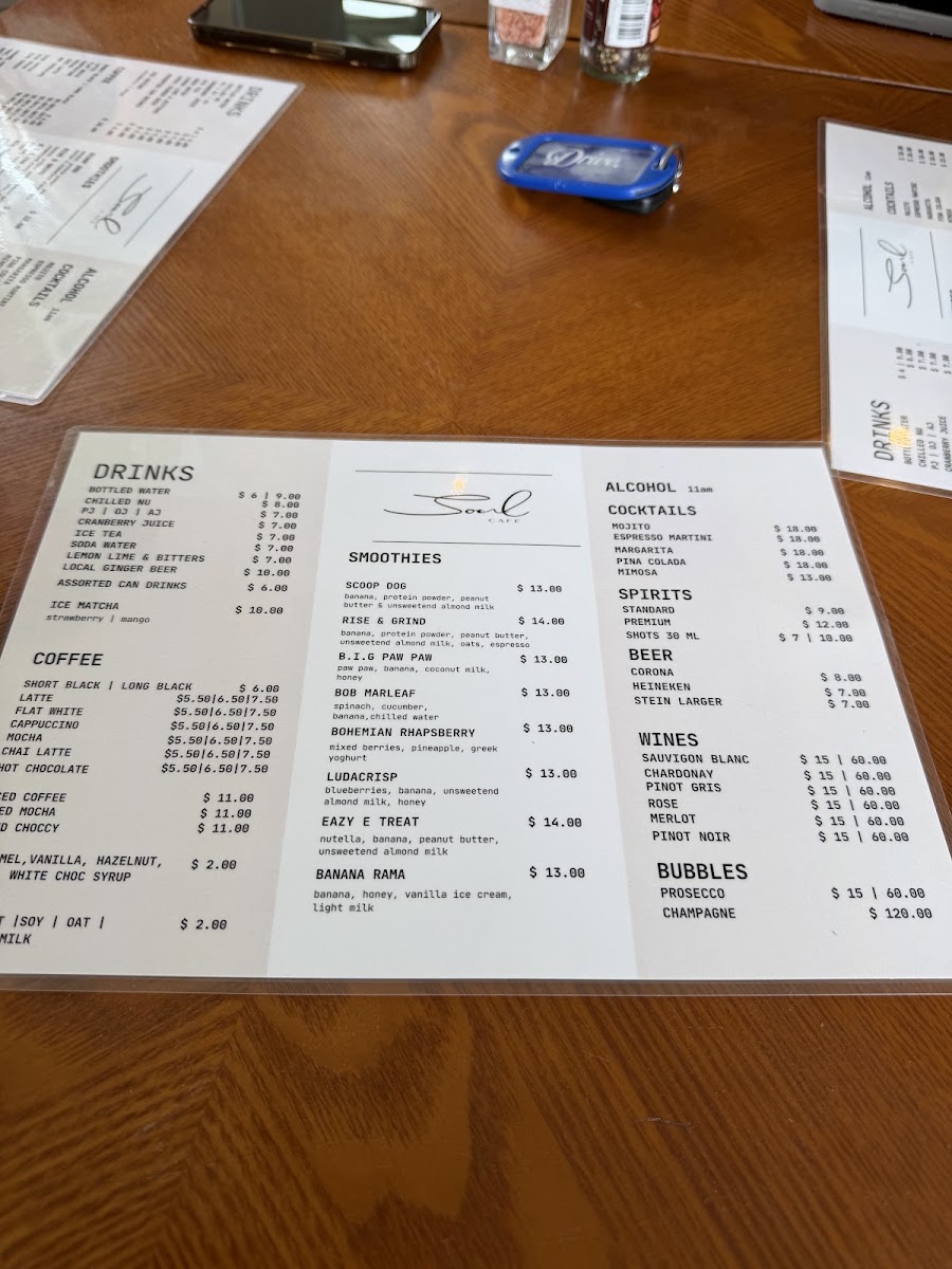 Soul Cafe & Barber menu board