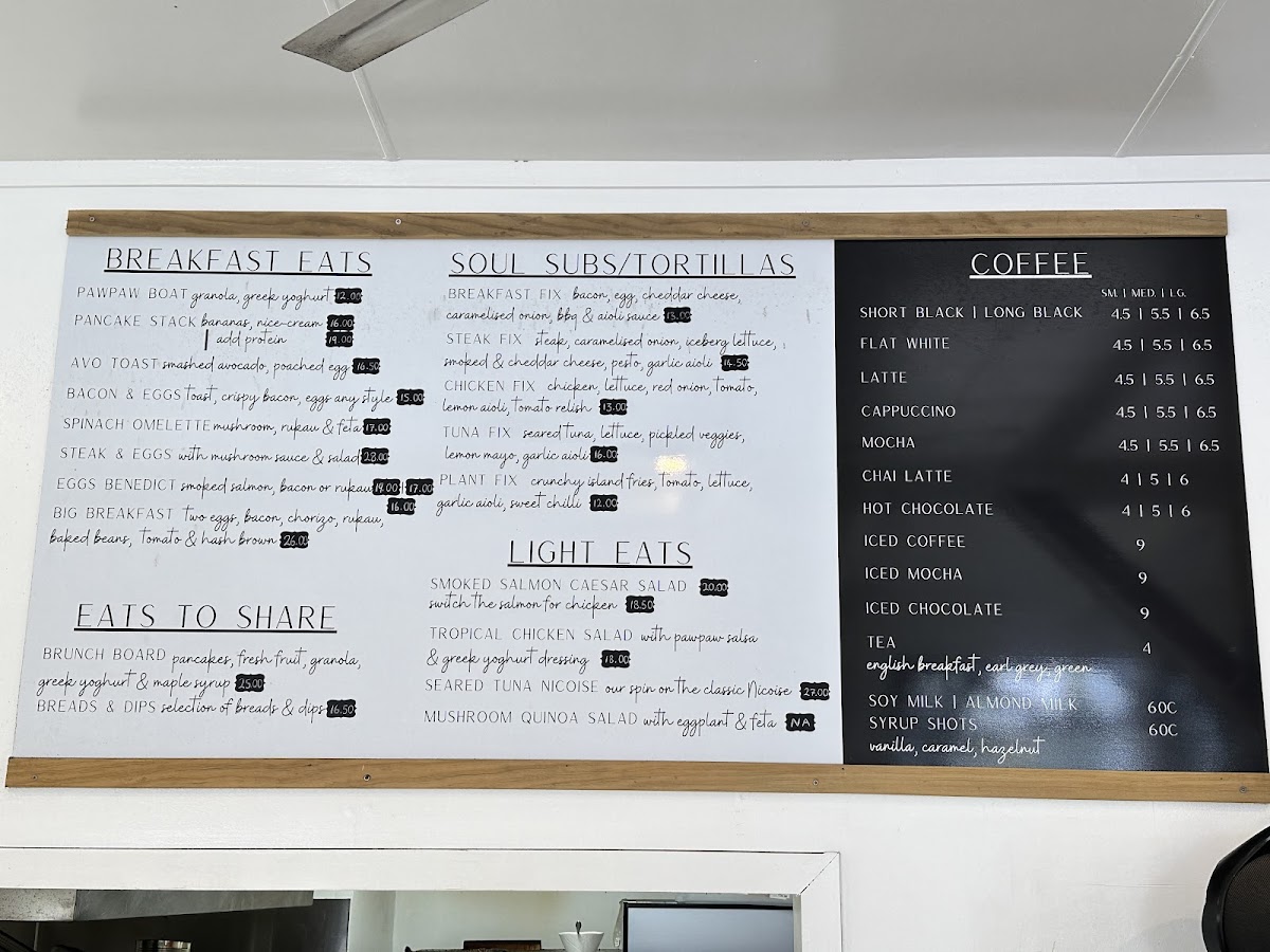 Soul Cafe & Barber menu board
