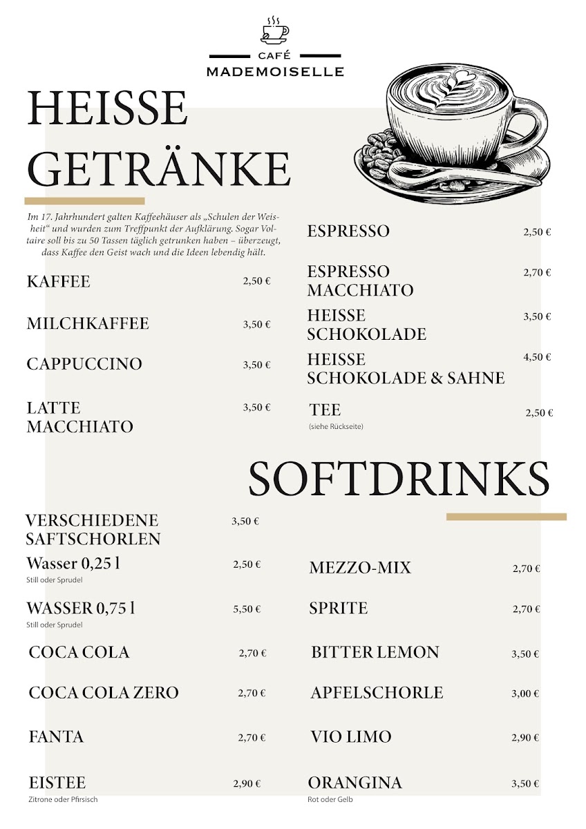 Café Mademoiselle menu board
