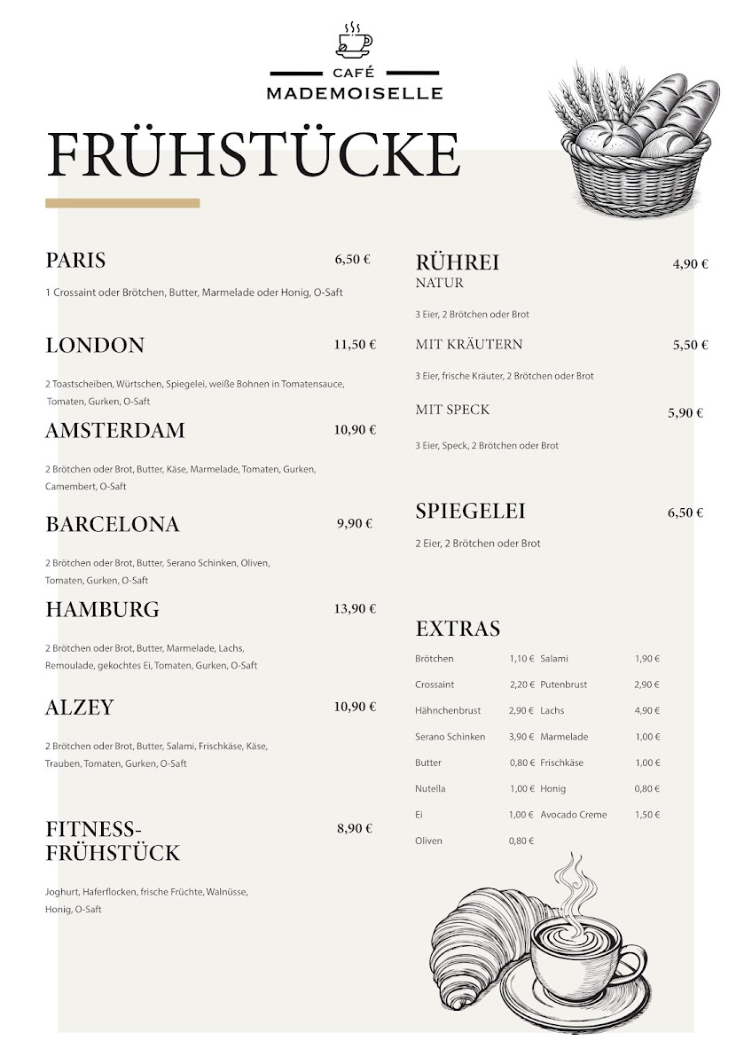Café Mademoiselle menu board