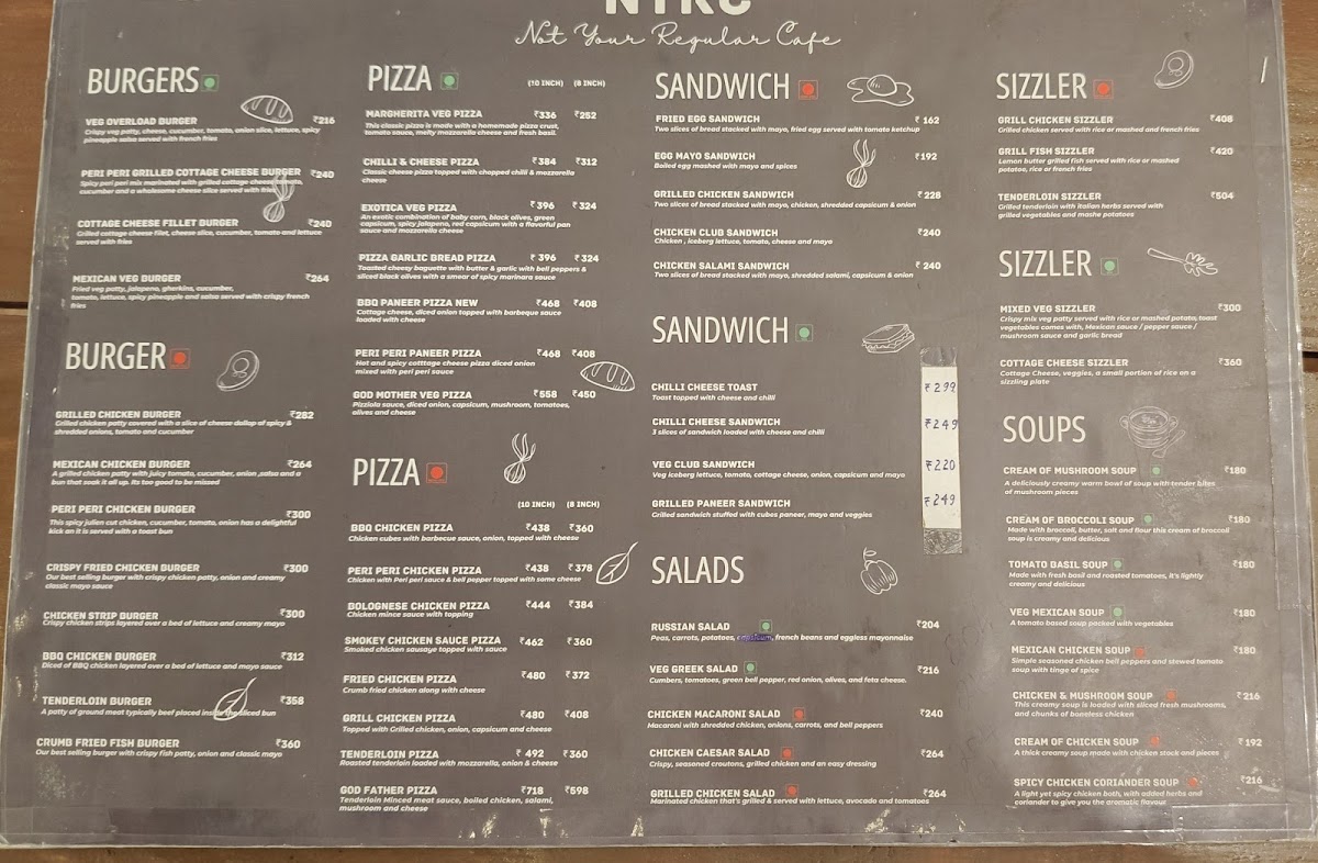 NYRC - Not Your Regular Cafe menu board