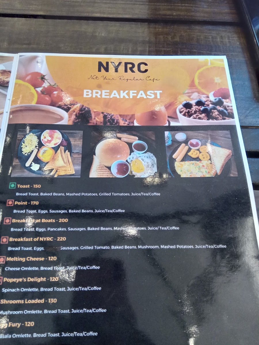 NYRC - Not Your Regular Cafe menu board