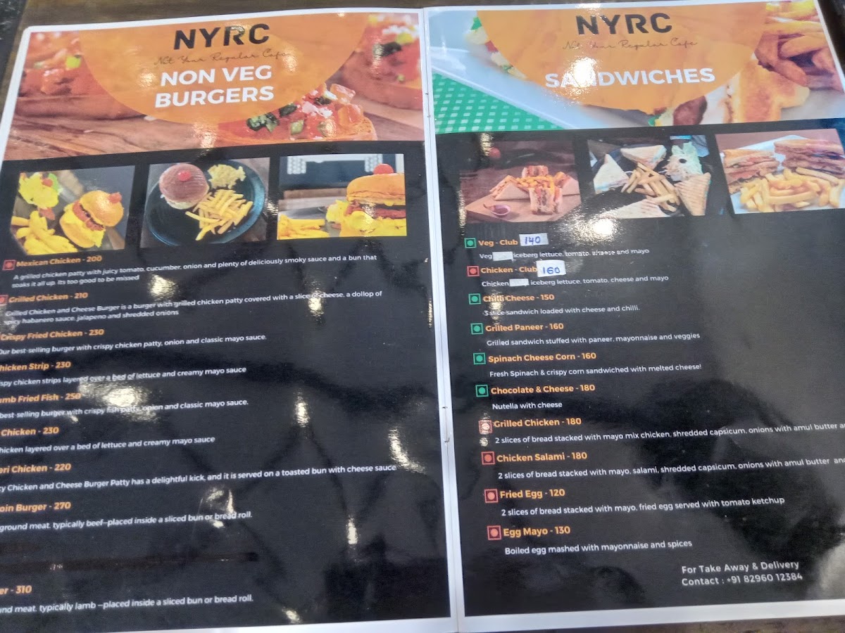 NYRC - Not Your Regular Cafe menu board