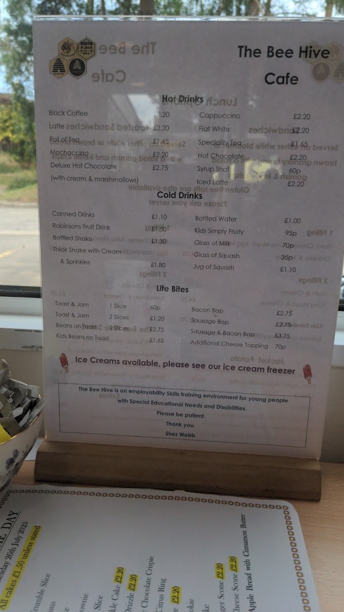 The Bee Hive, Northgate School Arts College menu board
