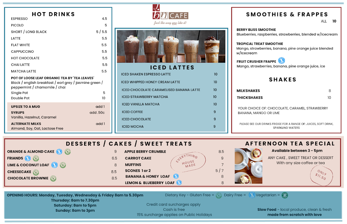 JBN Cafe menu board