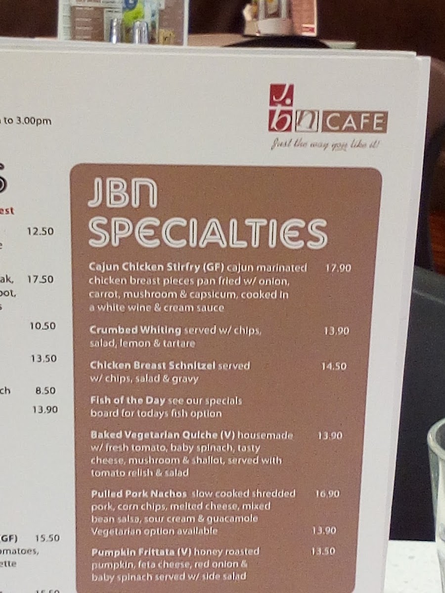 JBN Cafe menu board