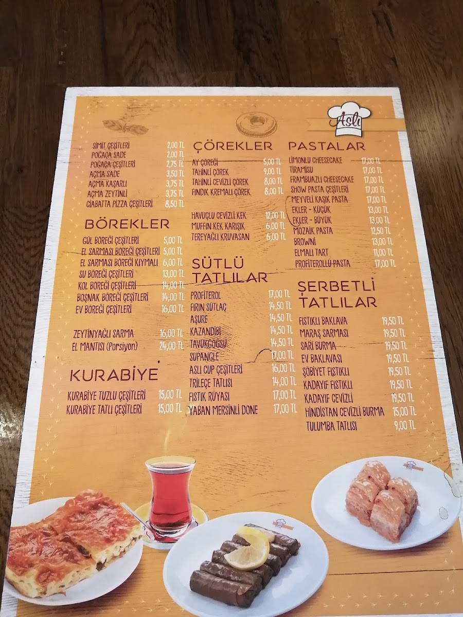 Aslı Börek menu board