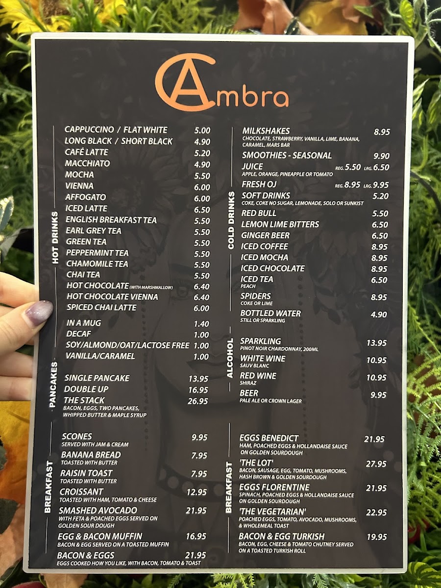 Café Ambra menu board
