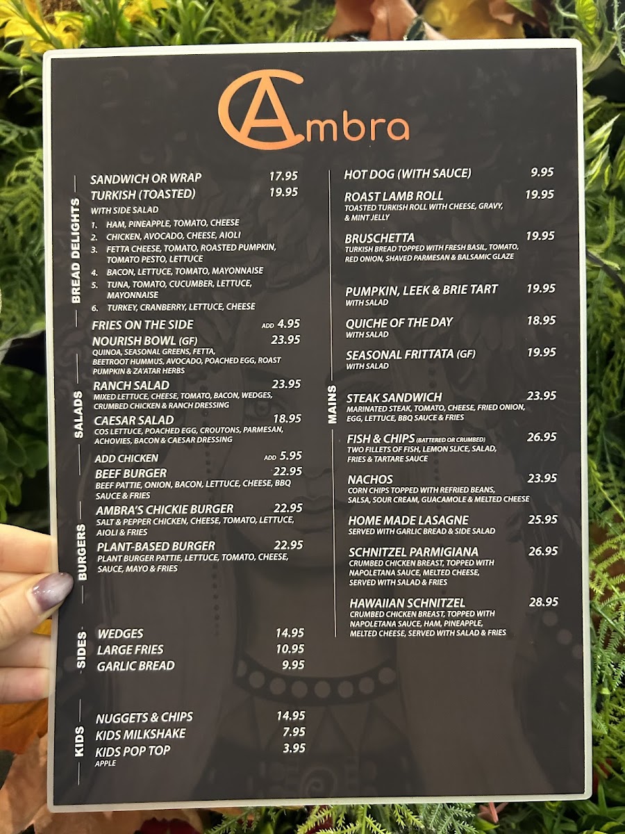 Café Ambra menu board
