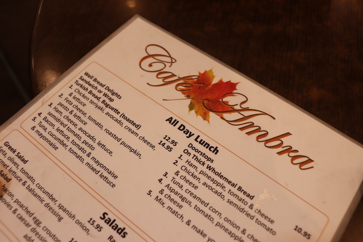 Café Ambra menu board