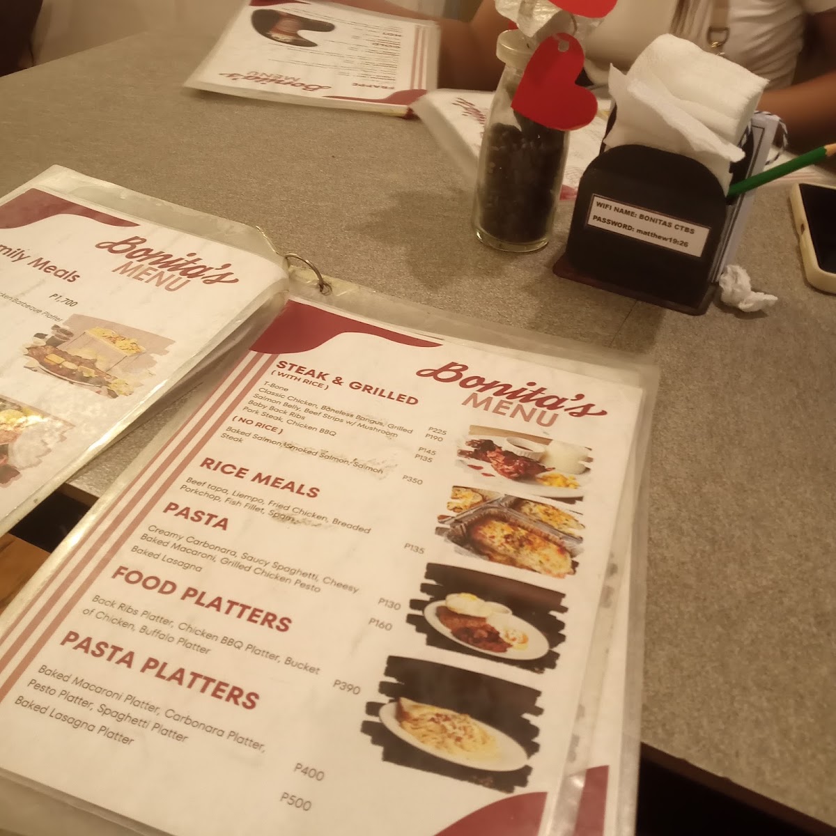 Bonita's menu board