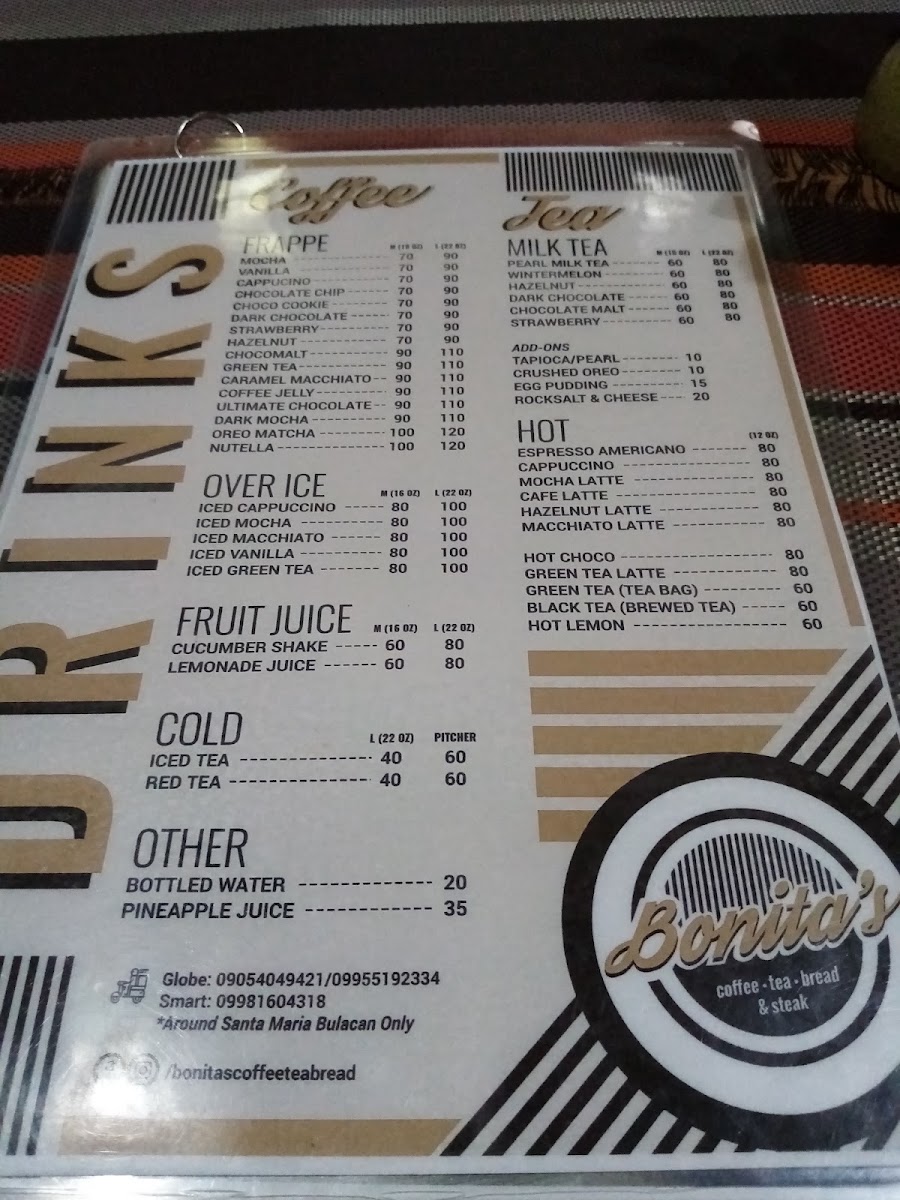 Bonita's menu board