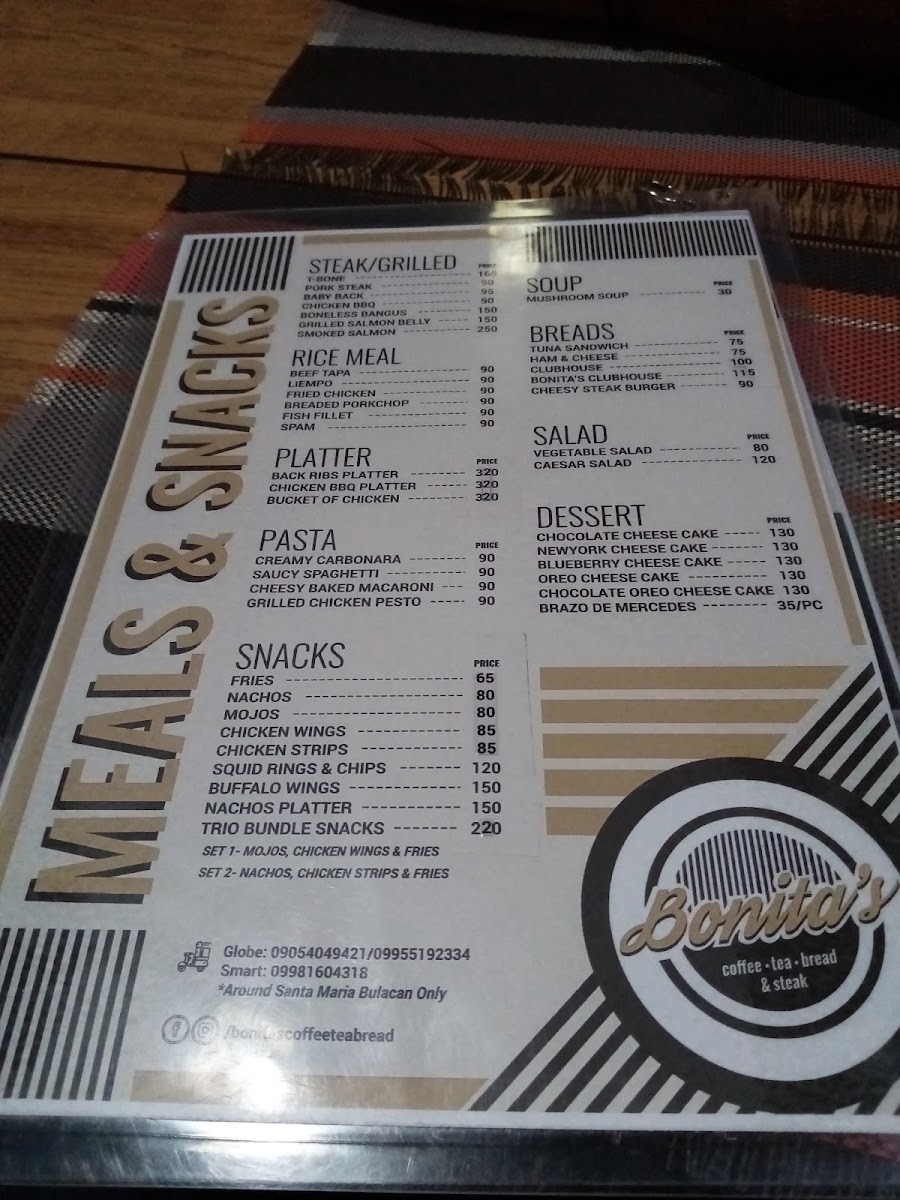 Bonita's menu board