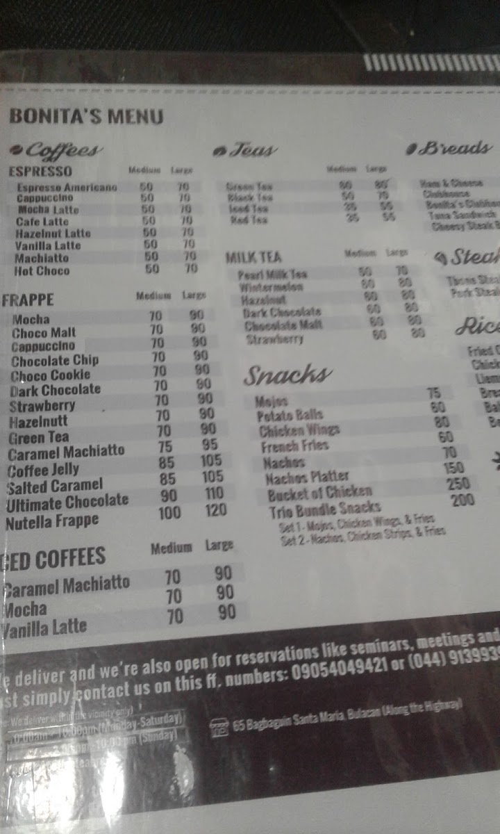 Bonita's menu board
