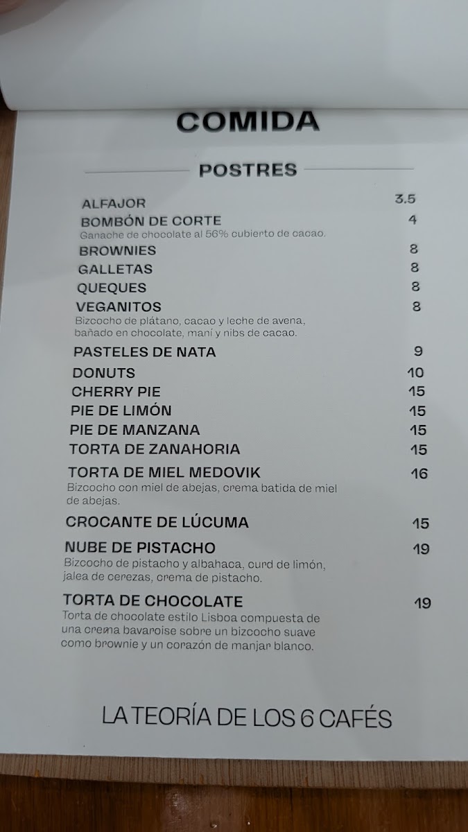 La Teoría de los 6 Cafés menu board