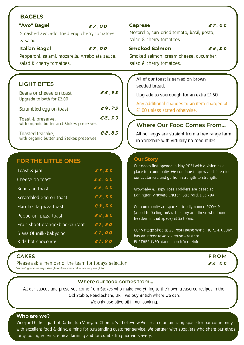 Vineyard Café menu board
