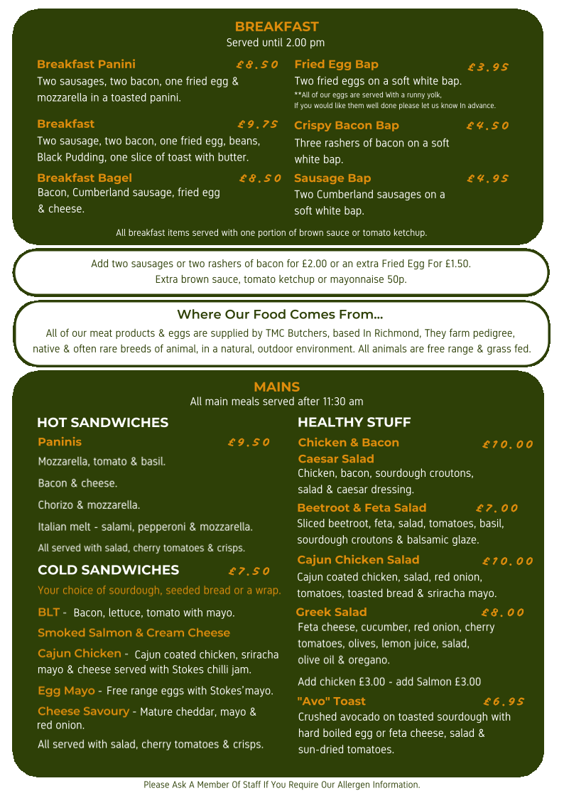 Vineyard Café menu board