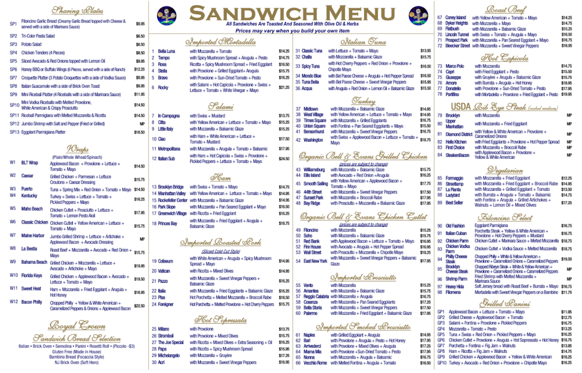 Filoncino Bakery Cafe menu board
