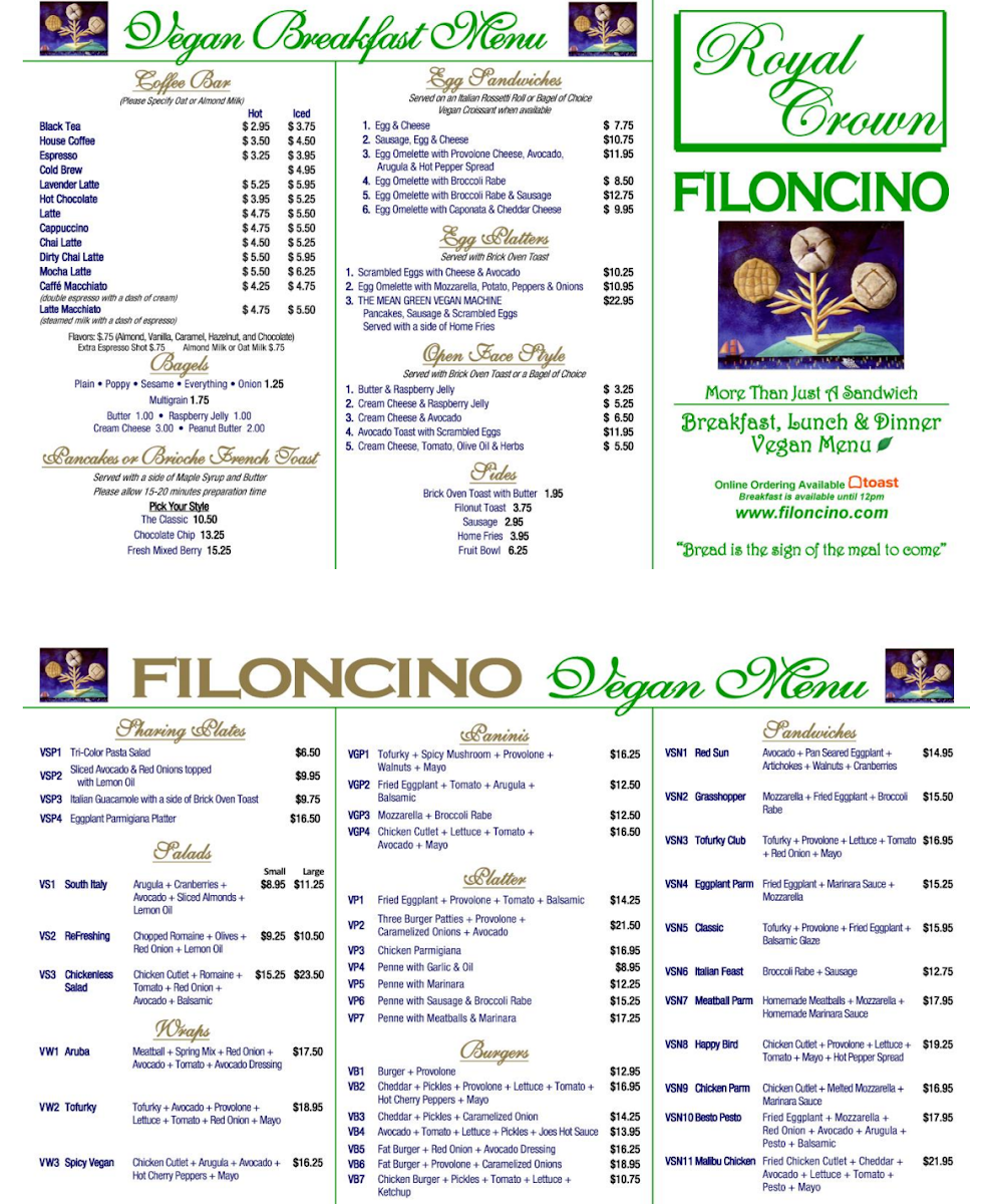 Filoncino Bakery Cafe menu board