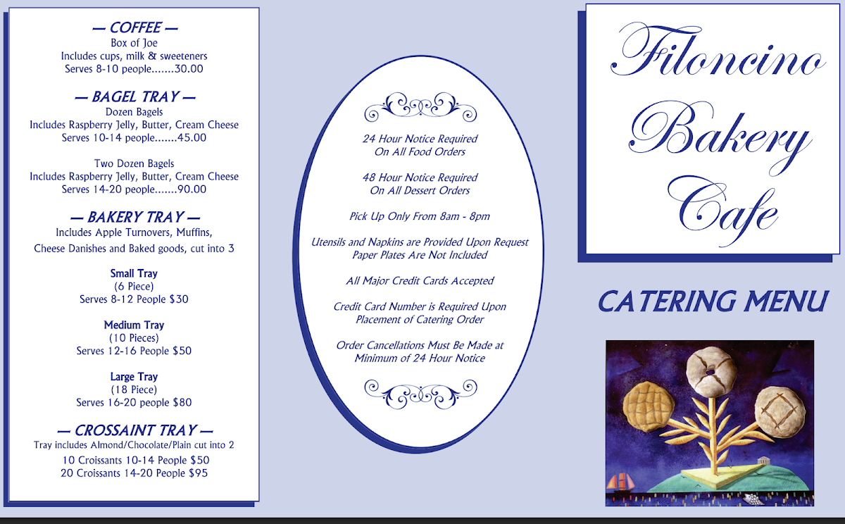 Filoncino Bakery Cafe menu board