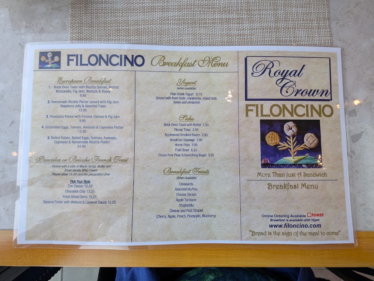 Filoncino Bakery Cafe menu board