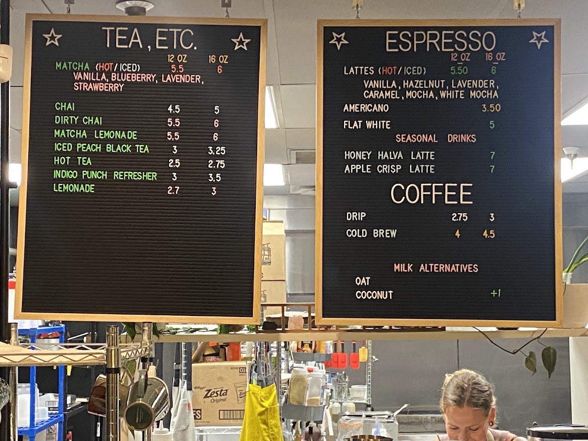 Cosmic Cardinal Cafe menu board