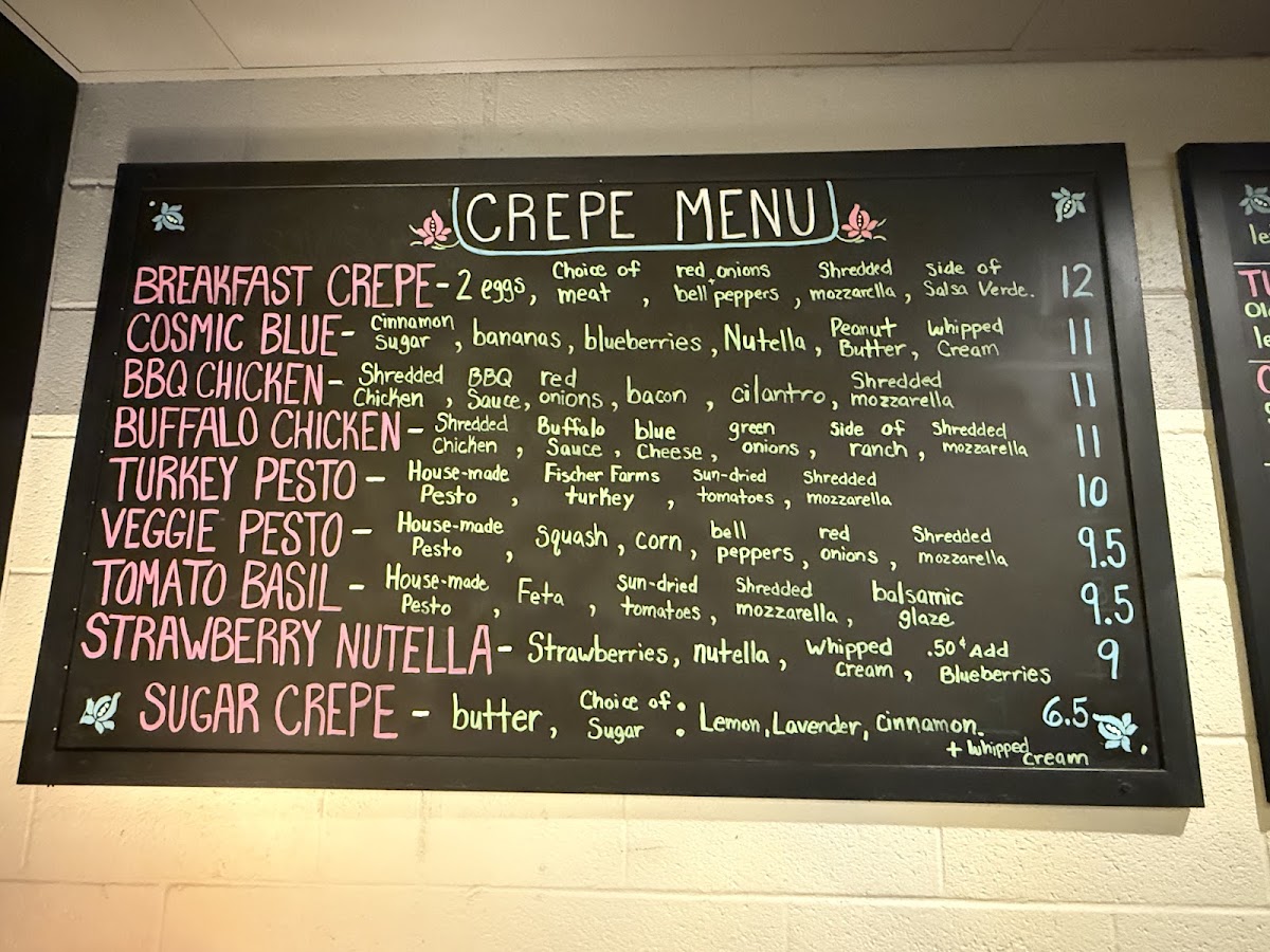 Cosmic Cardinal Cafe menu board