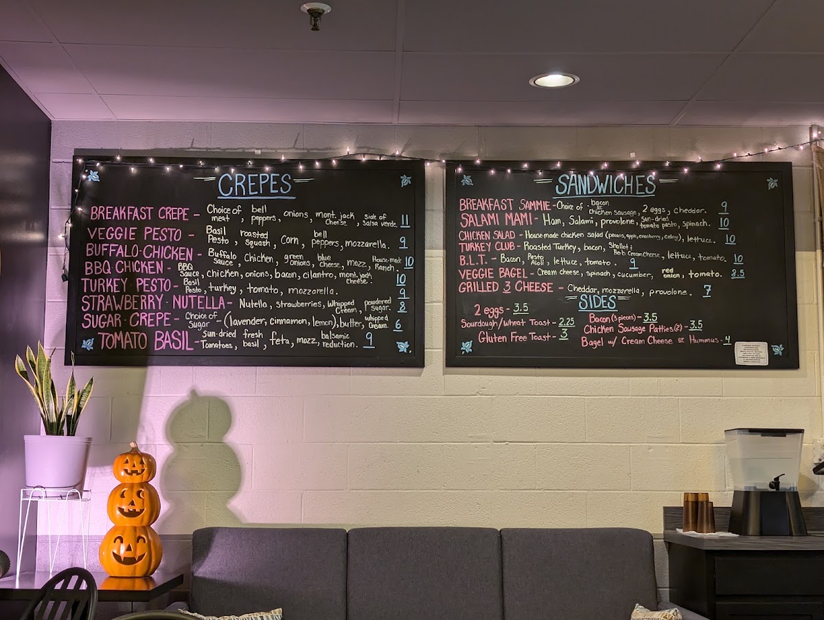 Cosmic Cardinal Cafe menu board