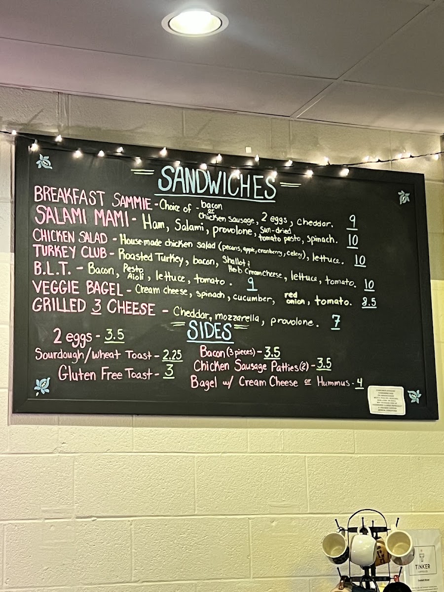 Cosmic Cardinal Cafe menu board
